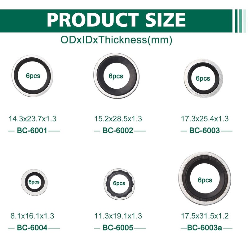 BUSY-CORNER A/C System Compressor Gasket Seals Air Conditioning Compressor Port Seal Washer Kit (36) - Image 2